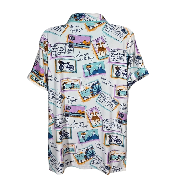MUNKI MUNKI POSTCARD/TRAVELING PRINT SHORT SLEEVE PAJAMA TOP - Picture 5 of 8